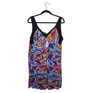 Hotouch Swim Dress One Piece Multicolor Abstract Print Modest Swimwear